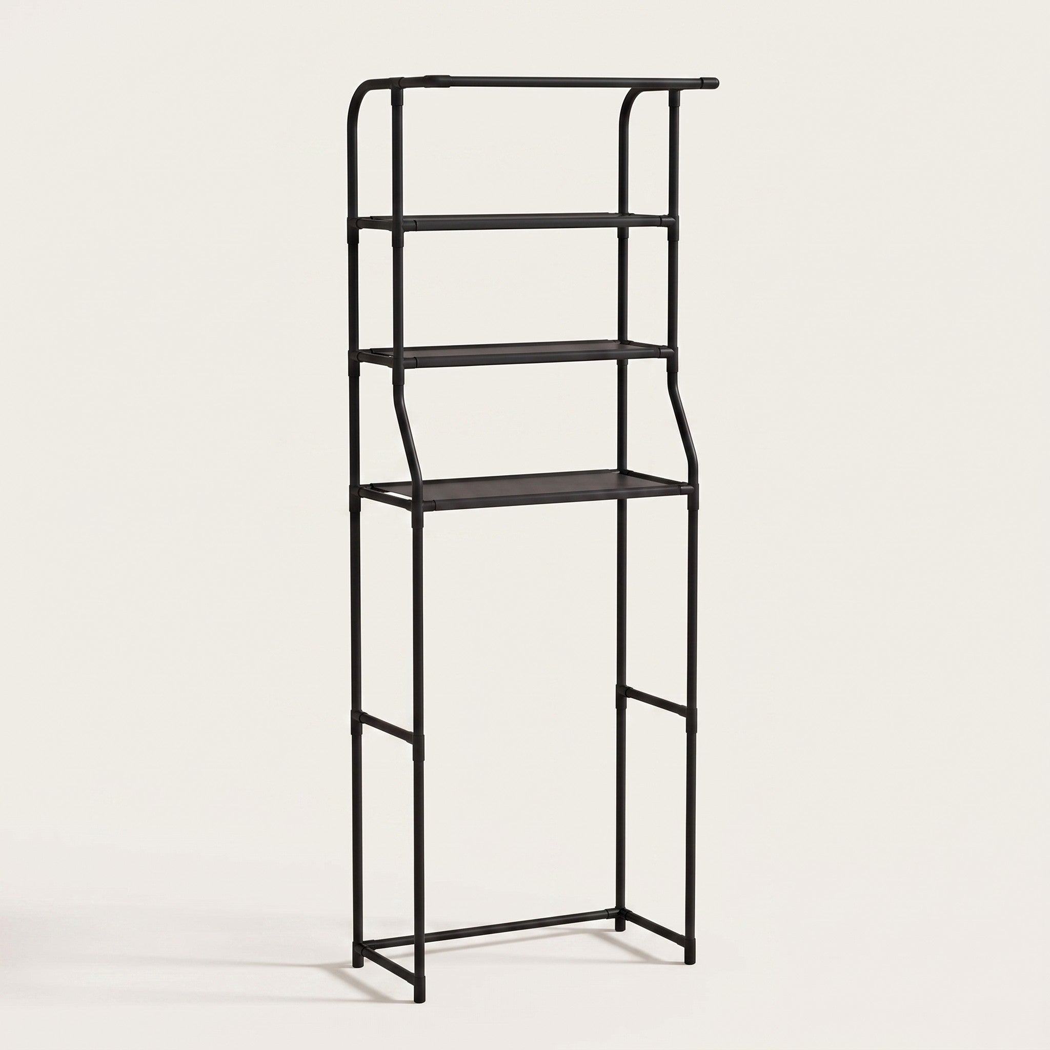 Iron over-toilet storage shelf on white background