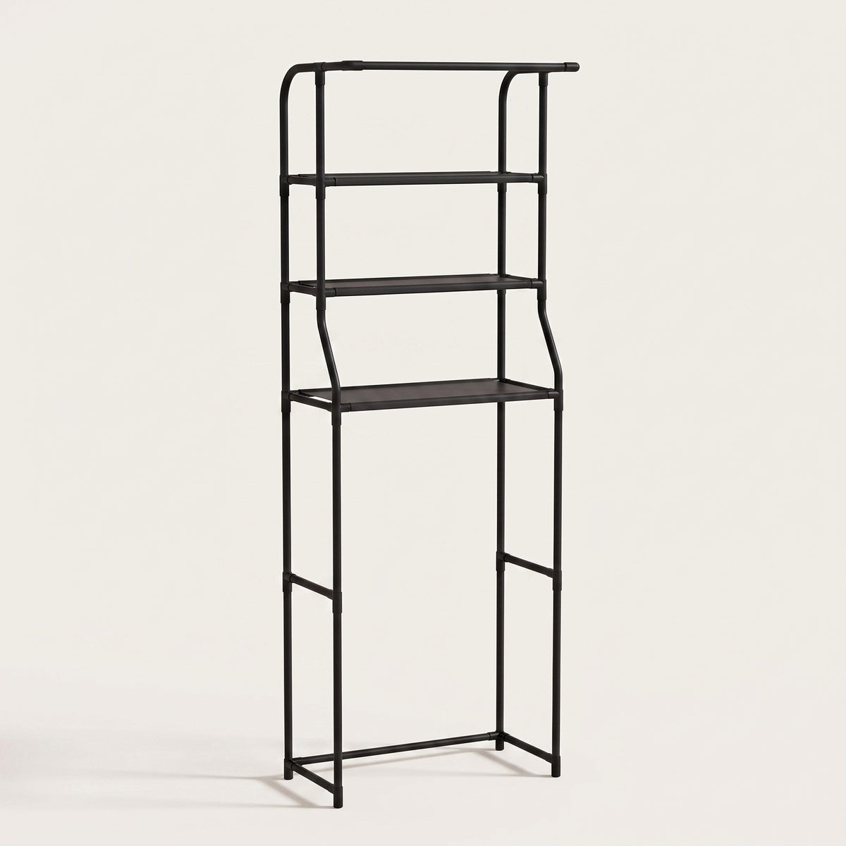 Iron over-toilet storage shelf on white background