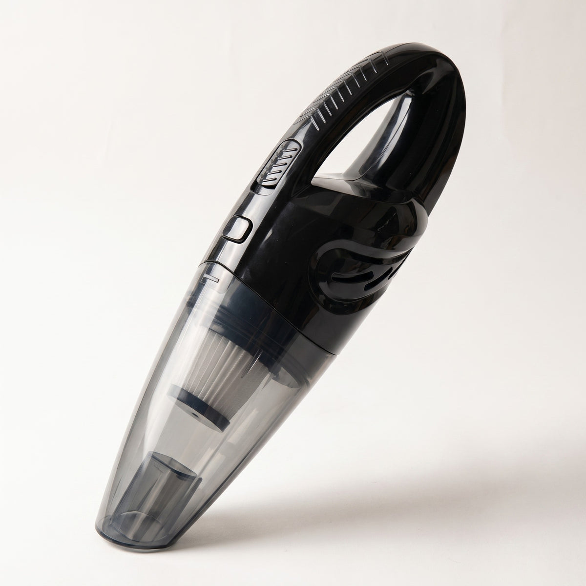 Cordless handheld car vacuum, studio packshot on off-white background