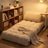 Compact Corded Fabric Chair Bed unfolded in a home office nook