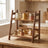 Bamboo cup shelf with ceramic cups arranged on both tiers