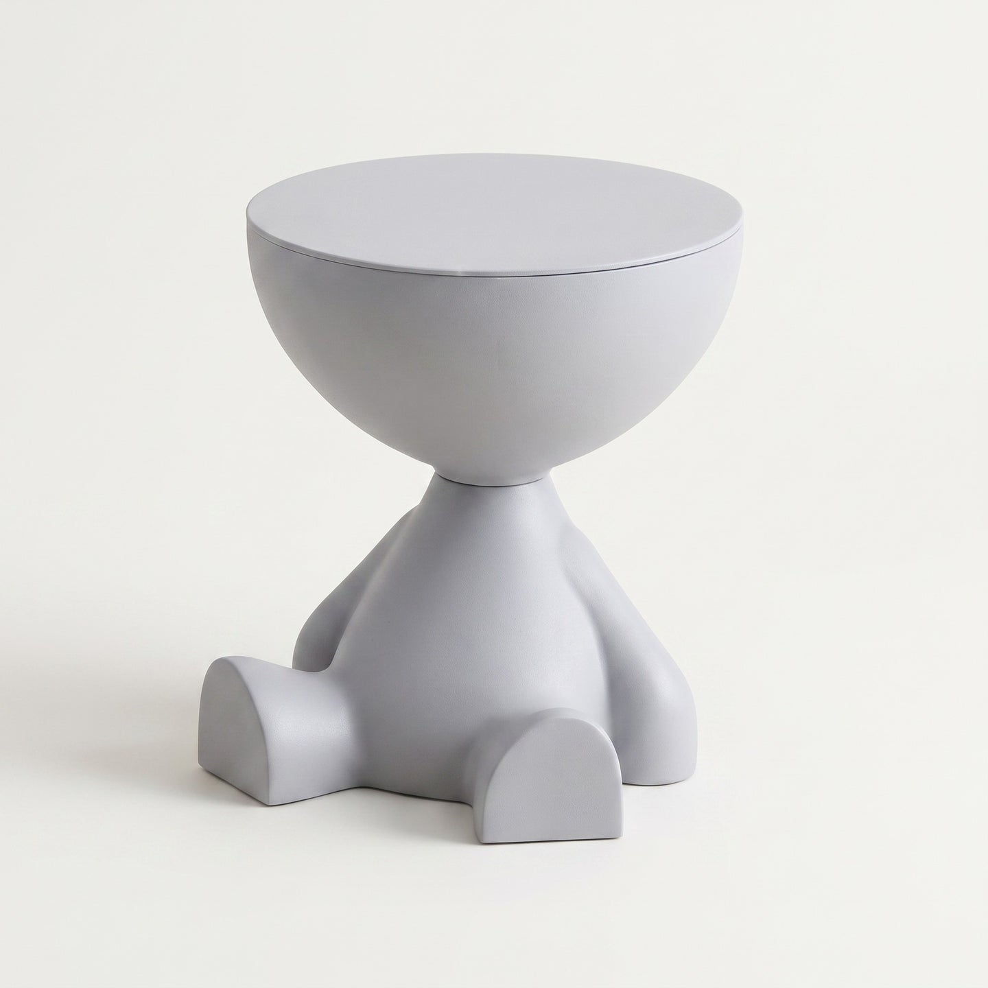 Bowl-top storage end table in light gray on white background
