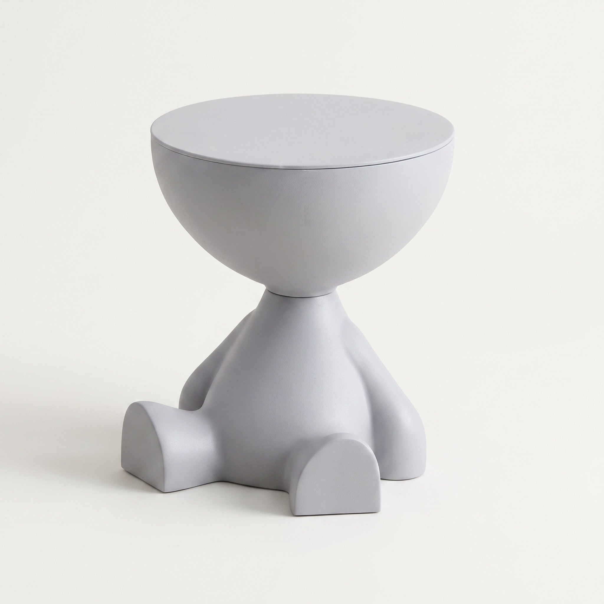 Bowl-top storage end table in light gray on white background