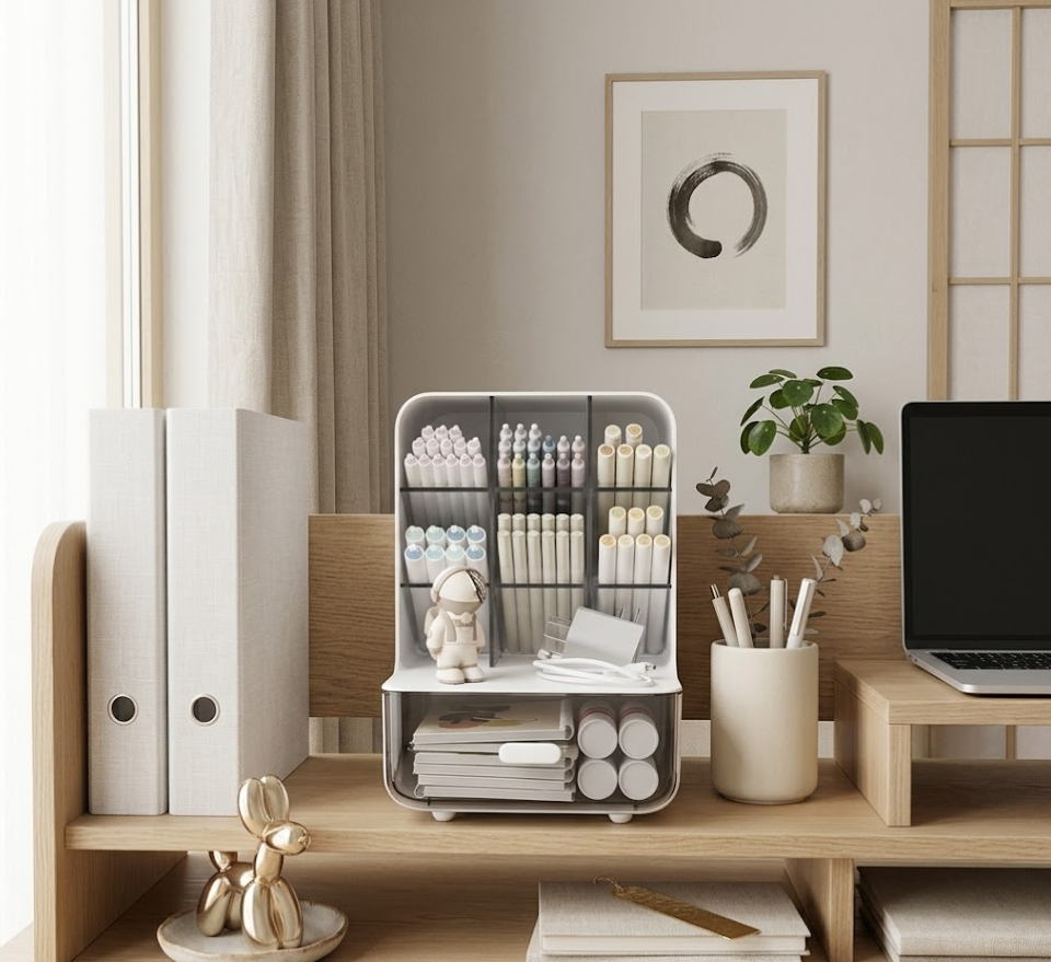 Matte Tiered Desk Organizer with Storage Drawer