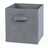 Gray cube-shaped storage bin with a handle on a white background