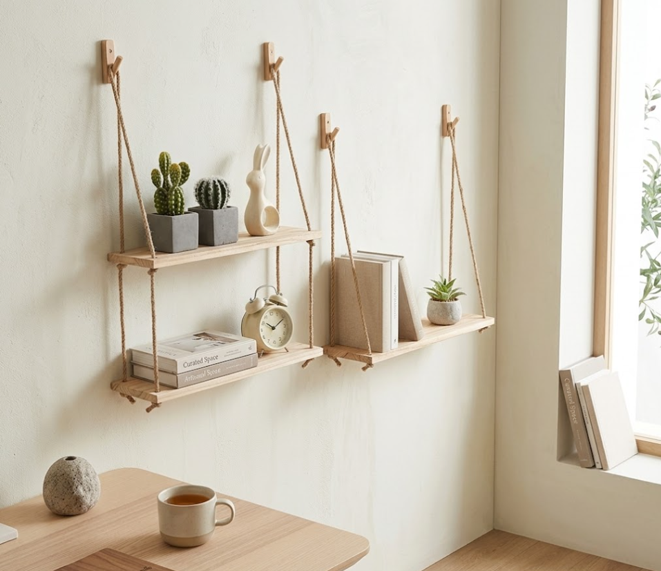 Natural Oak Floating Wall Shelves