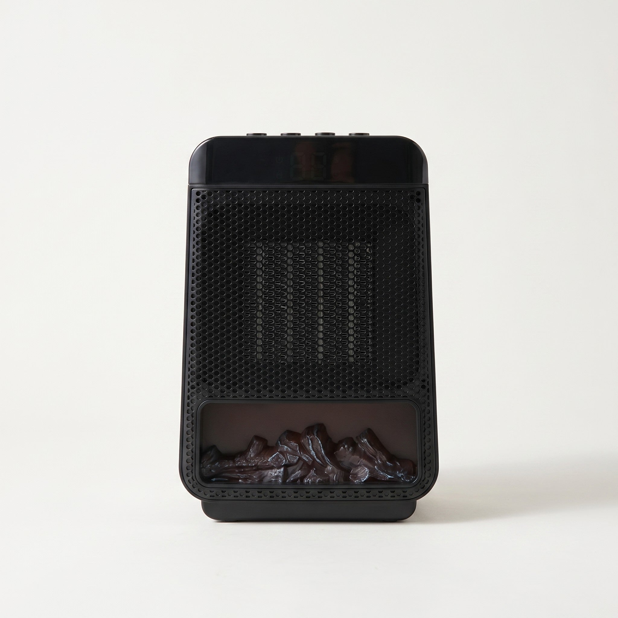 Flame effect ceramic heater in black, studio packshot