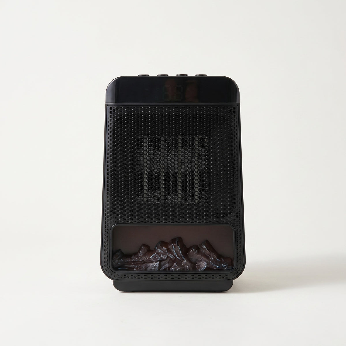 Flame effect ceramic heater in black, studio packshot