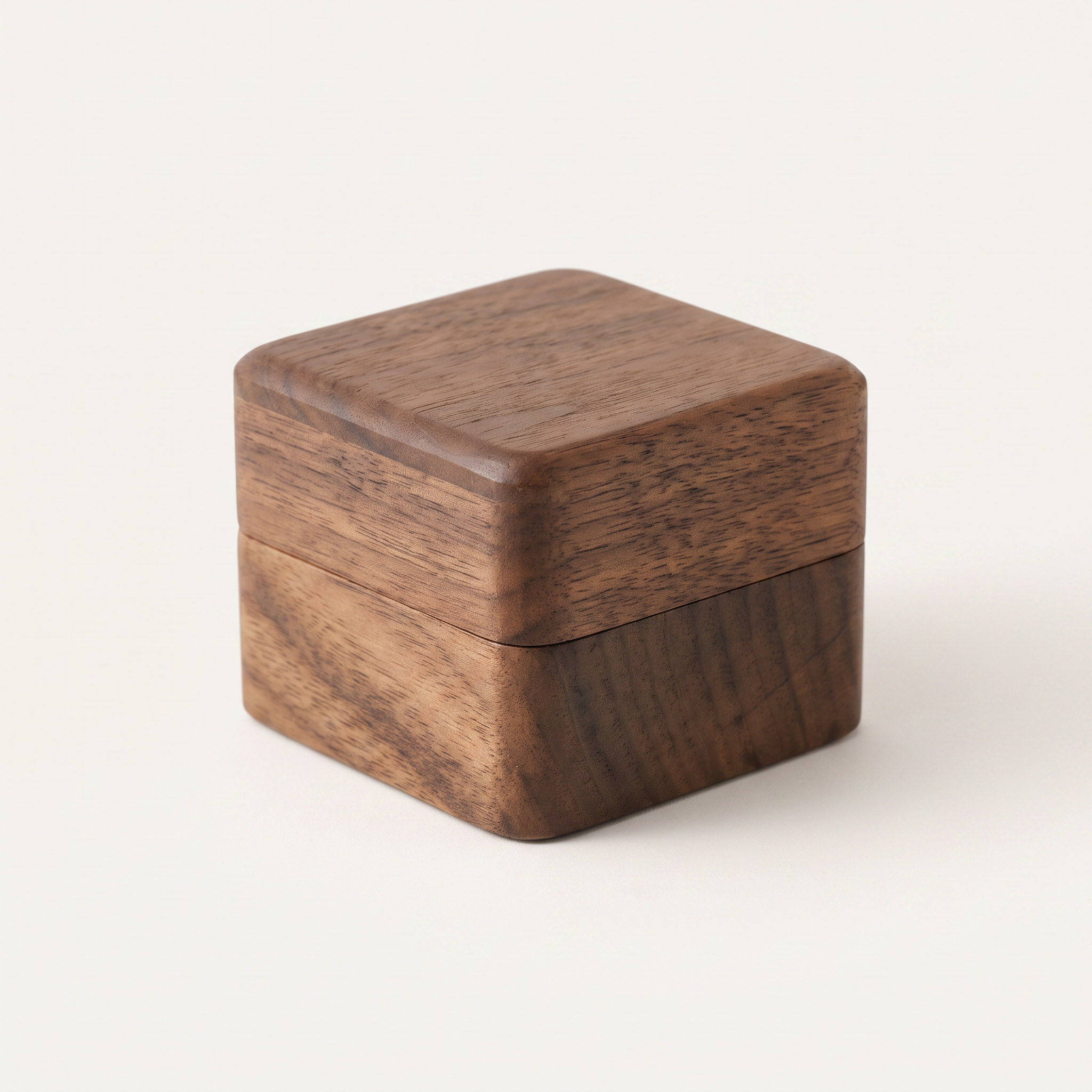 Wood Ring Box, Beige Interior, closed, studio product photo on off-white background