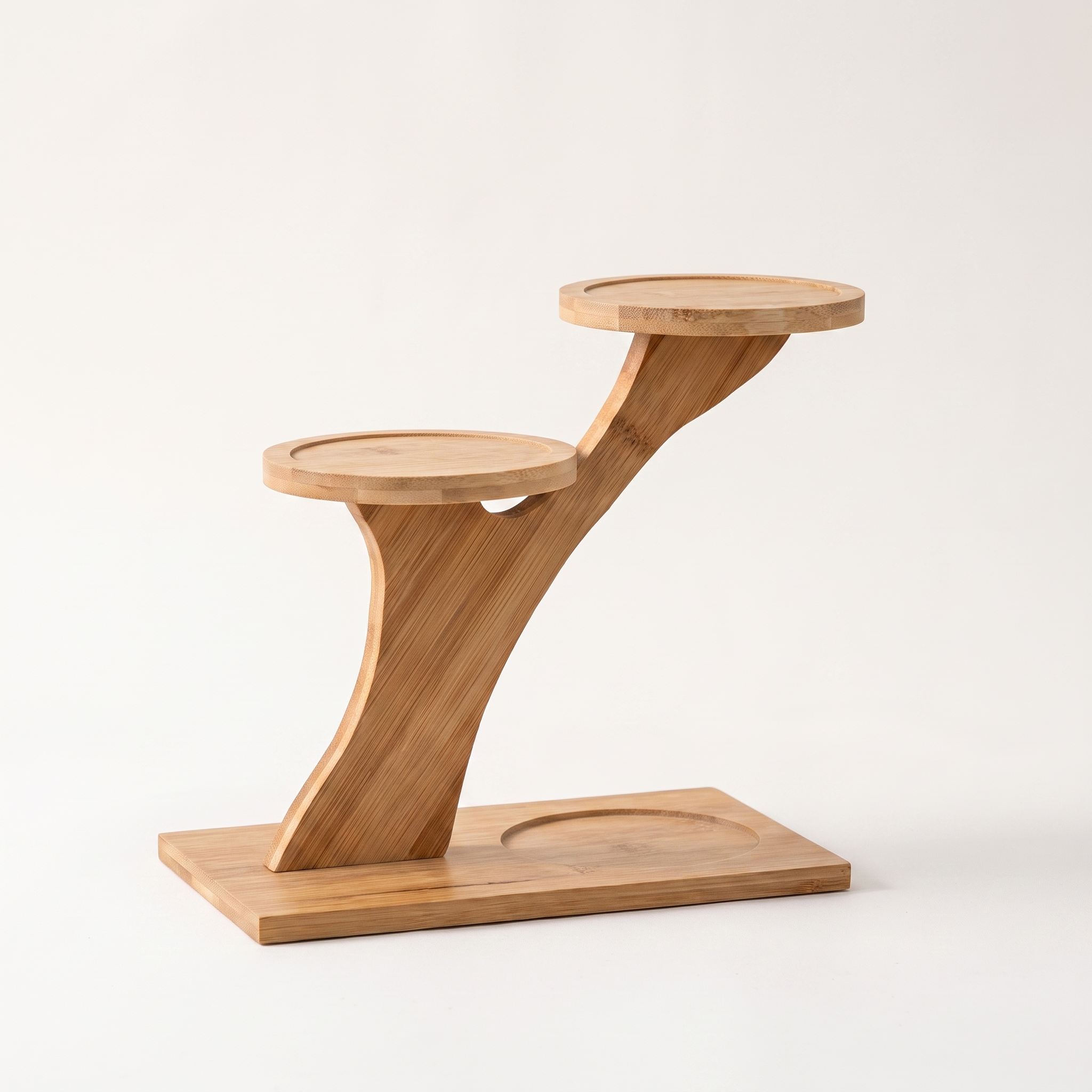 2-Tier Bamboo Display Shelf, studio product photo on off-white background