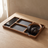 Sectioned Wood Desk Tray on a white oak desk with a phone and headphones tucked into its compartments
