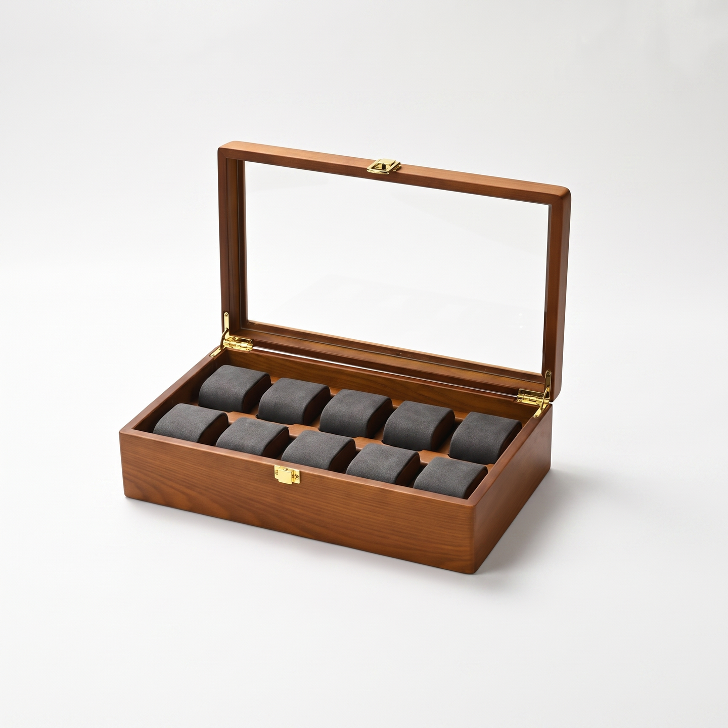 Multi-Grid Wood Watch Box, 10-slot buckle lock — studio hero
