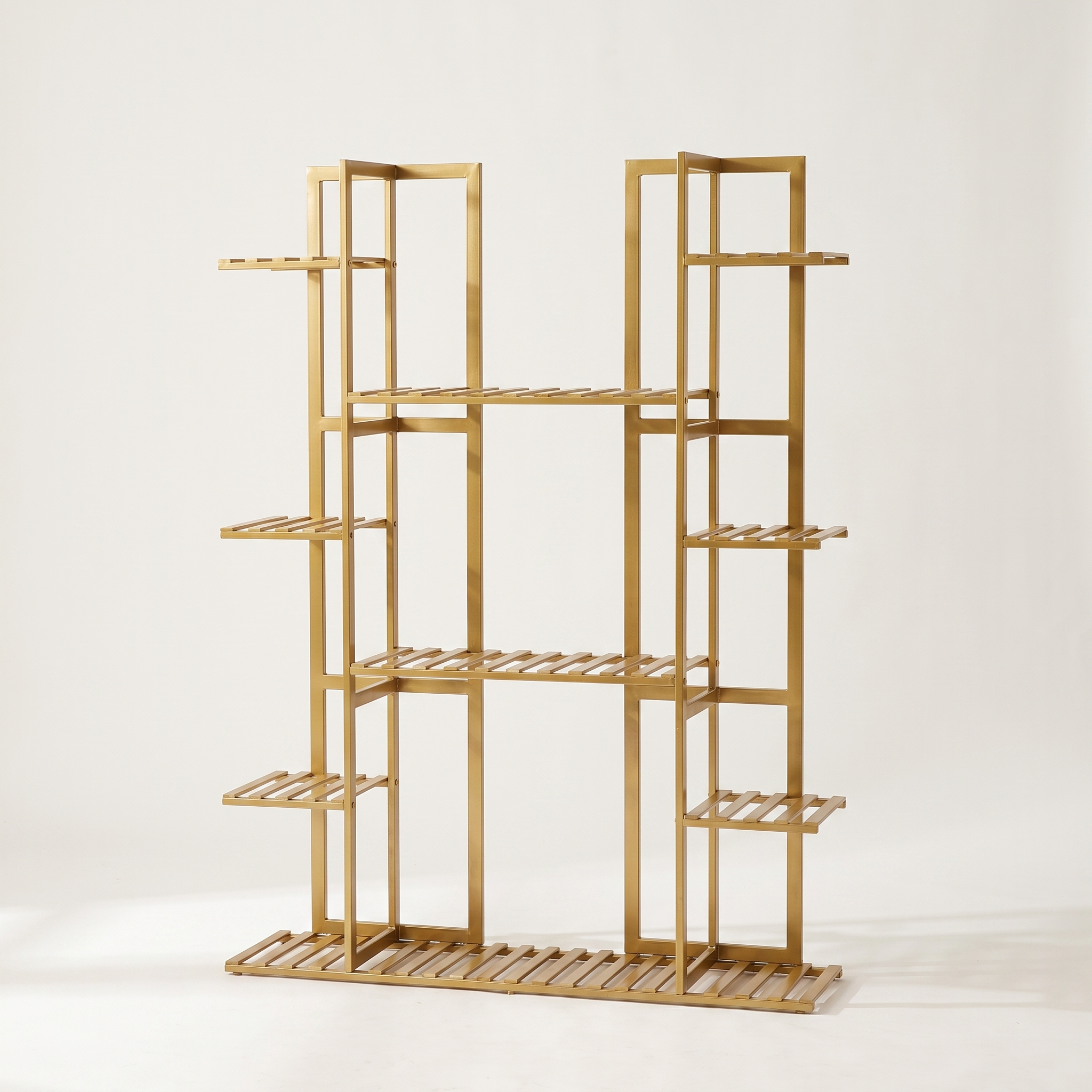 Multi-tier bamboo plant stand, Gold finish, white studio packshot