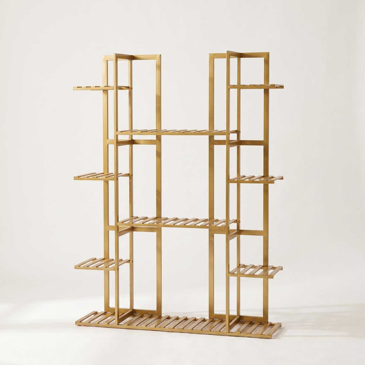 Multi-tier bamboo plant stand, Gold finish, white studio packshot