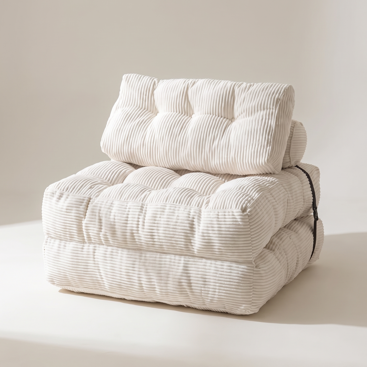 Compact corded fabric chair bed, white, white studio packshot