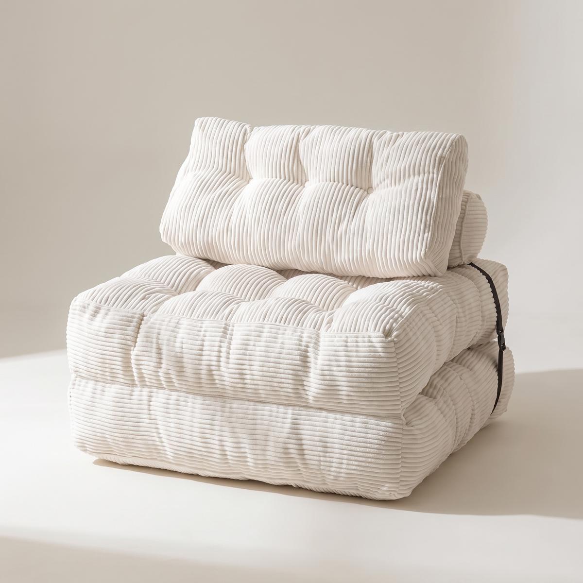 Compact corded fabric chair bed, white, white studio packshot
