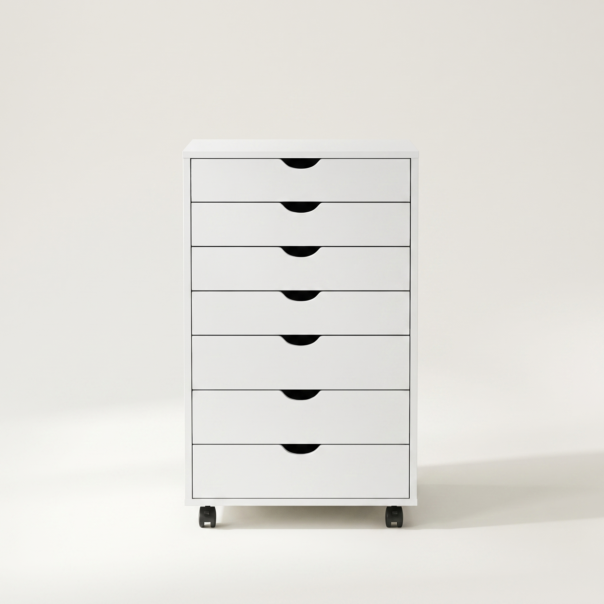 Rolling 7-drawer storage cabinet in white finish, white studio packshot