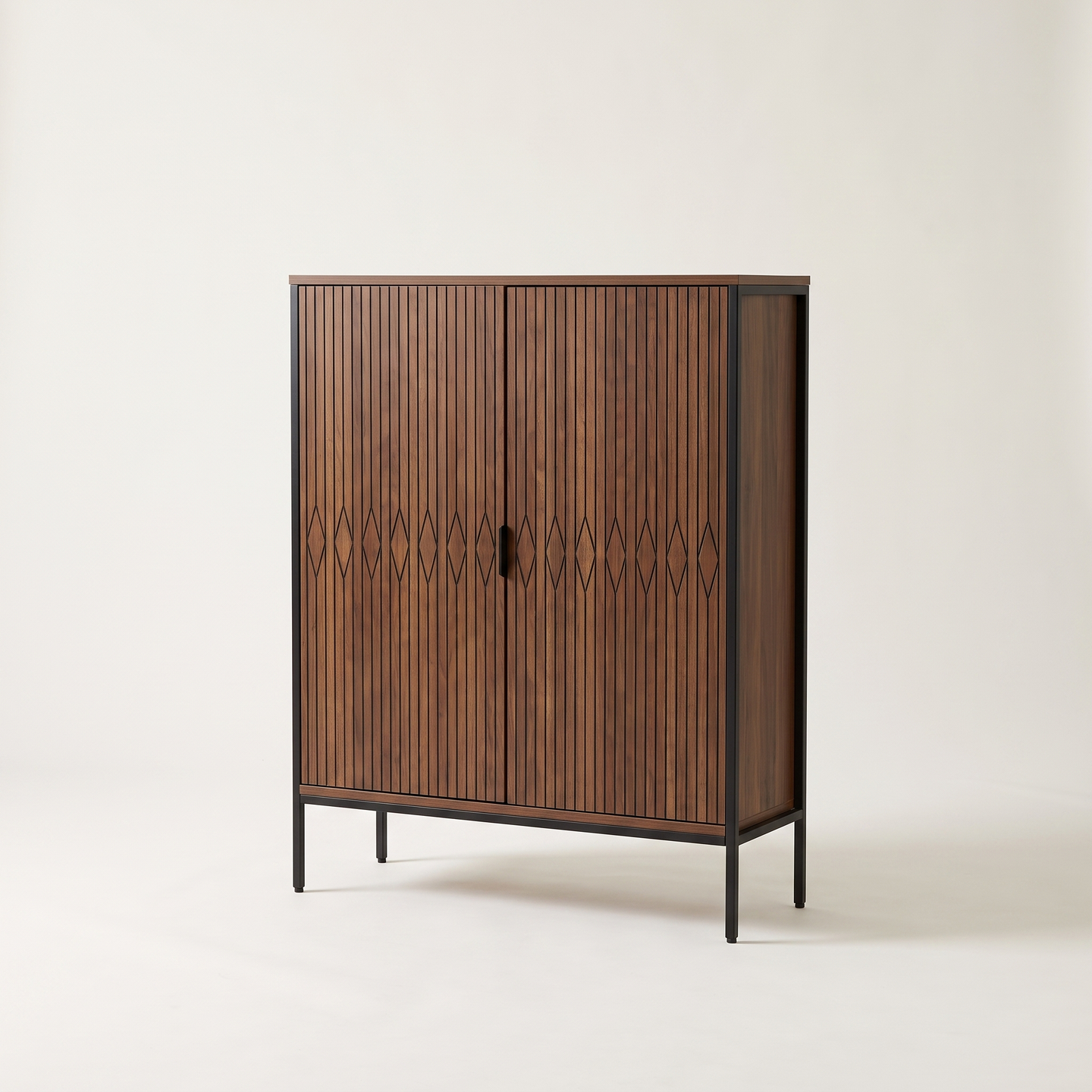 Enclosed 5-tier shoe cabinet in brown finish, white studio packshot
