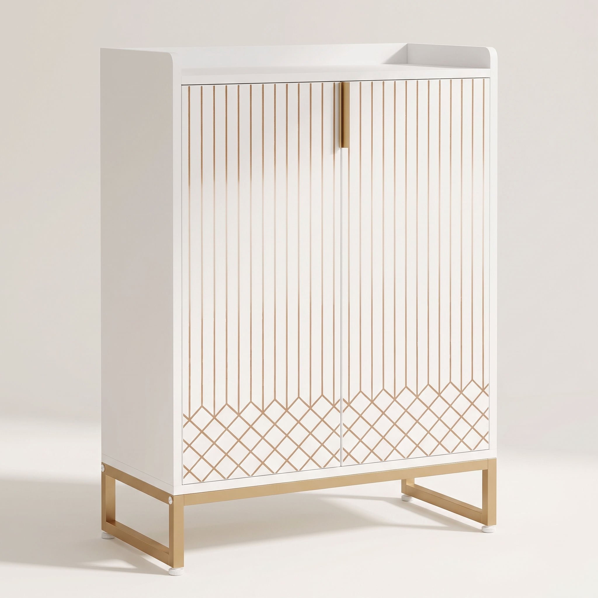 Enclosed 5-tier shoe cabinet in white finish, white studio packshot