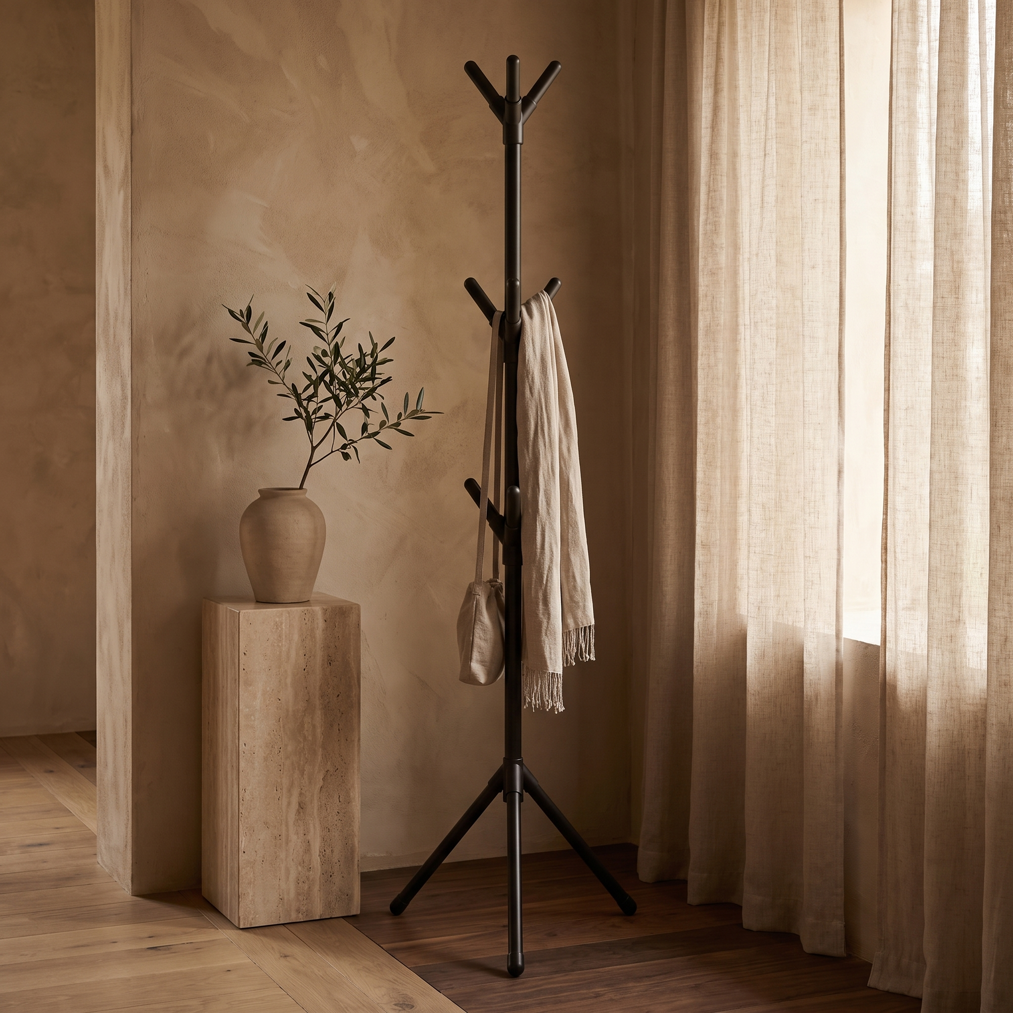 Tree-Branch Freestanding Coat Rack, black — room scene