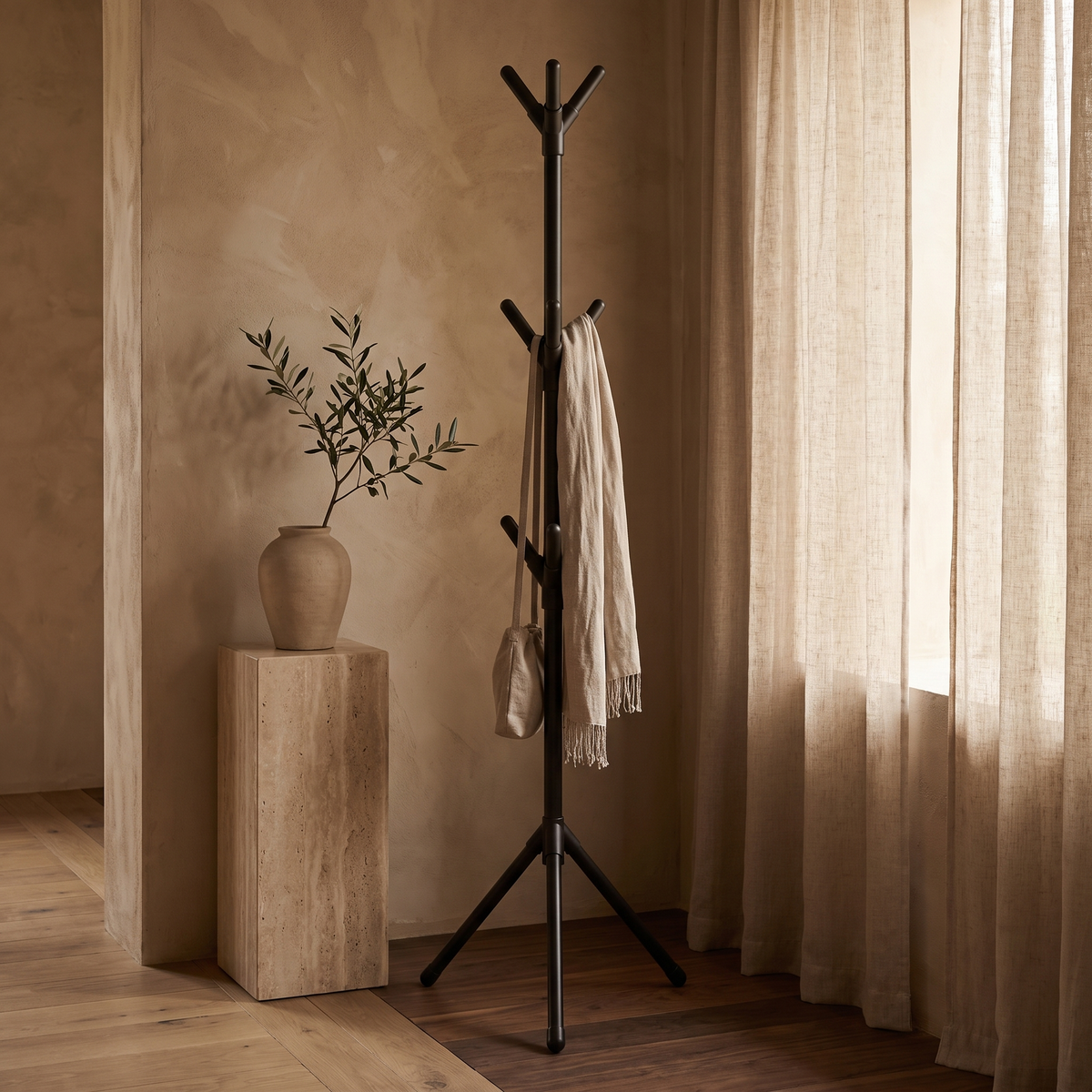 Tree-Branch Freestanding Coat Rack, black — room scene