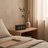 Wood-Grain Digital Alarm Clock, black — room scene
