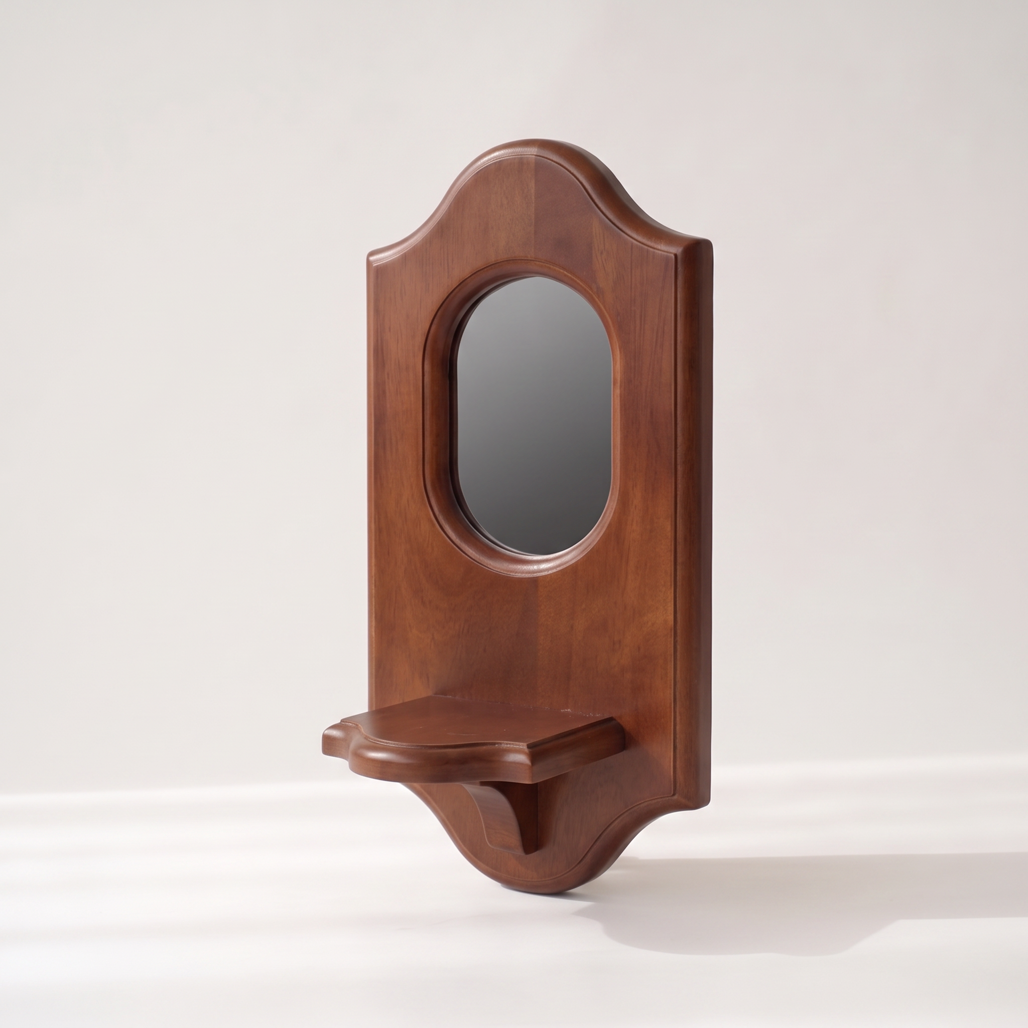 Wood Wall Mirror & Candle Shelf — detail view