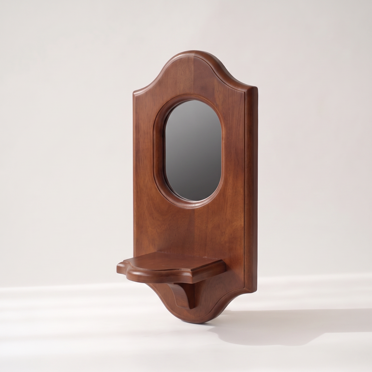 Wood Wall Mirror & Candle Shelf — detail view