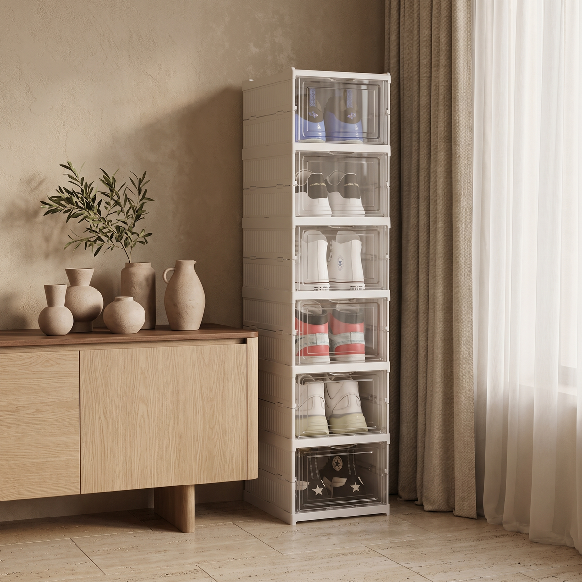 Stackable Plastic Shoe Storage Box — room scene