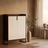 Enclosed 5-tier shoe cabinet in chocolate finish, styled in a warm room setting