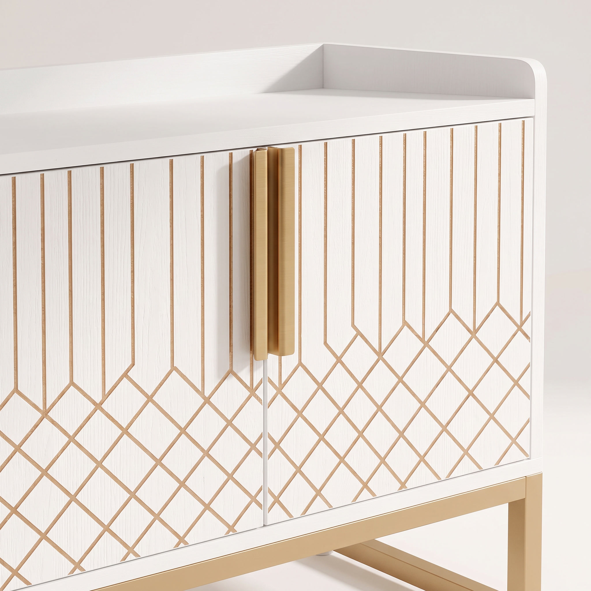 Enclosed 5-tier shoe cabinet in white finish, close-up detail view