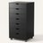Rolling 7-drawer storage cabinet in black finish, close-up detail view