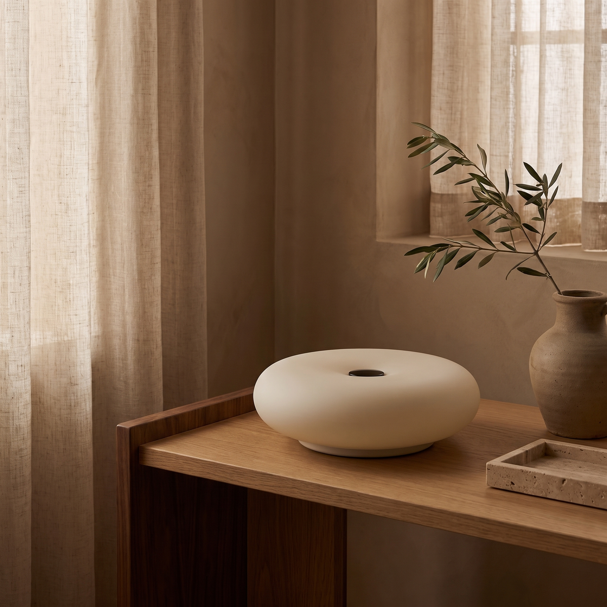 Frosted Donut Table Lamp — unlit room scene