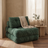 Compact corded fabric chair bed, green, styled in a warm room scene