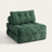 Compact corded fabric chair bed, green, close detail view