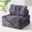 Compact corded fabric chair bed, grey, close detail view