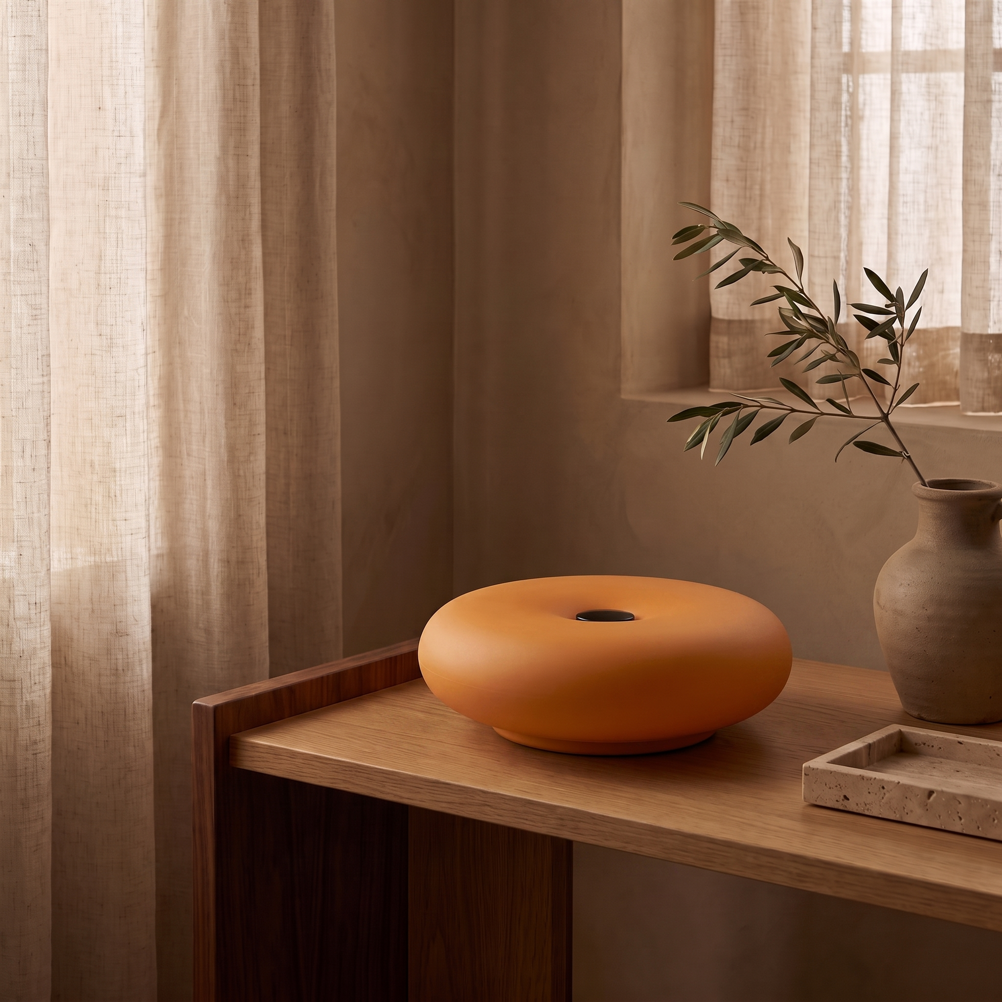 Frosted Donut Table Lamp, Orange, unlit room scene