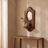 Wood Wall Mirror & Candle Shelf, plaster wall scene with olive branch