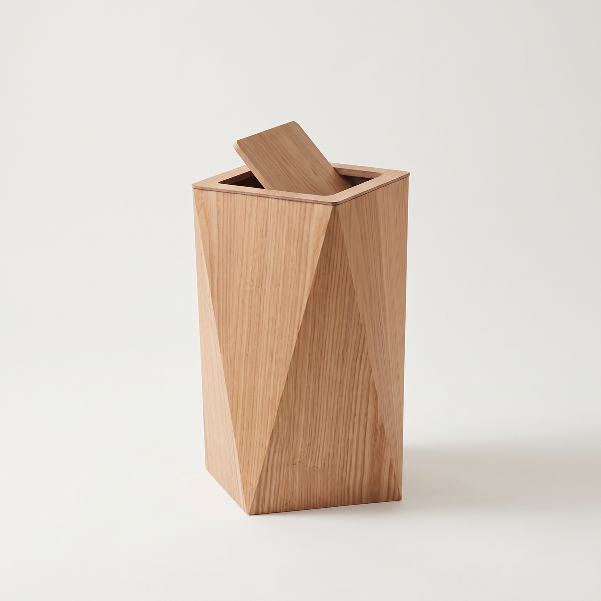 Tapered square waste bin, Small, light oak finish, studio packshot on off-white background