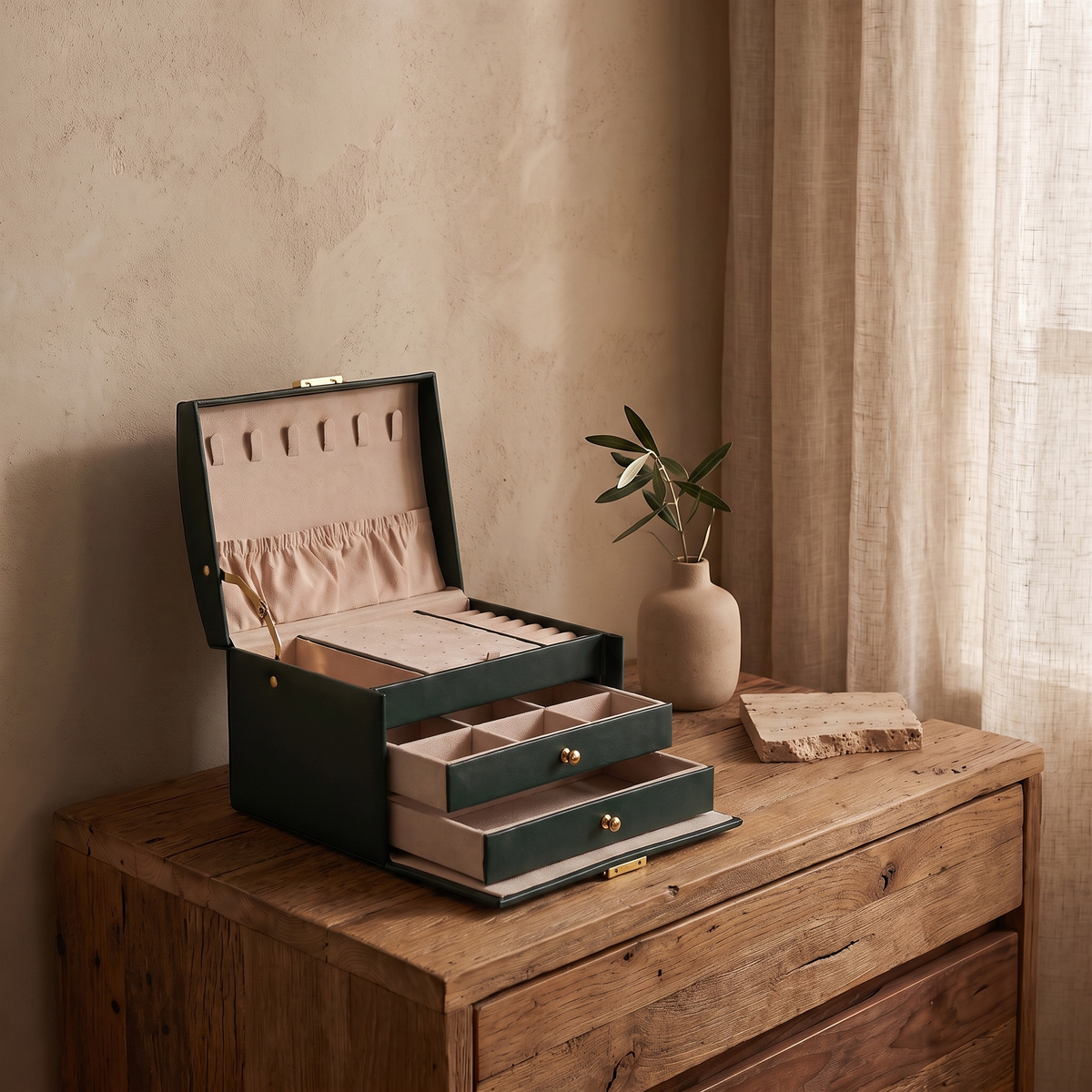 green finish, styled in a room scene