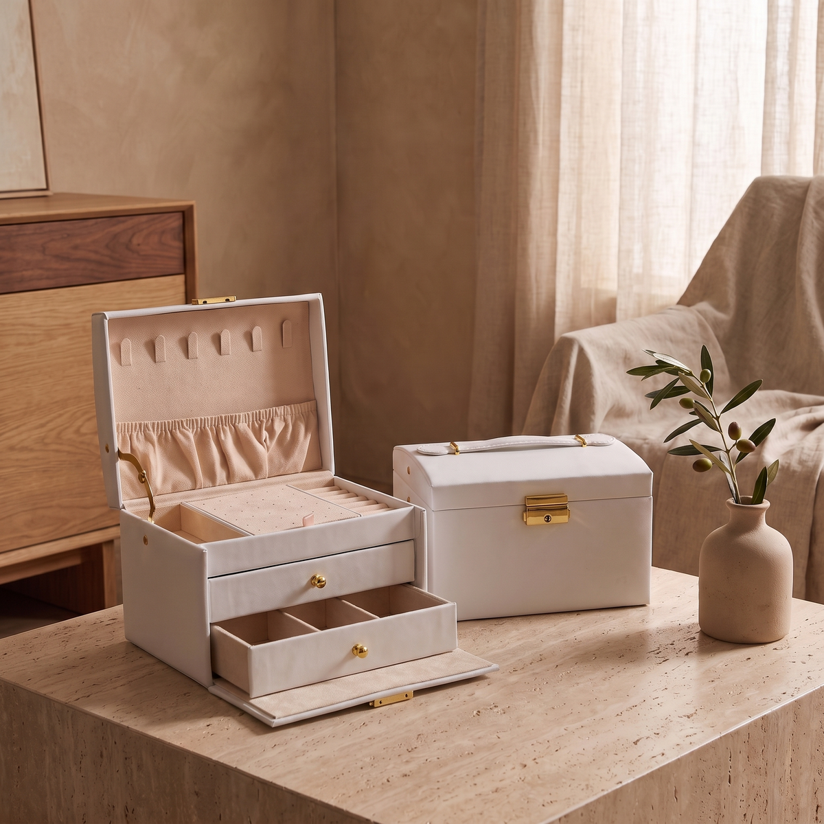 white finish, styled in a room scene