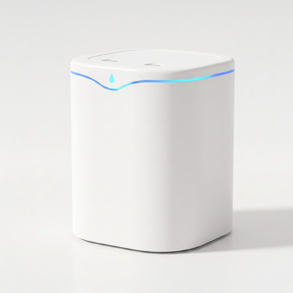White cordless dual-nozzle USB humidifier on a plain off-white background
