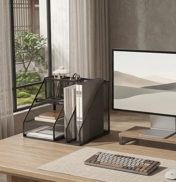 Matte Black Mesh Desk Organizer & File Sorter