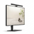 Monitor with a screen displaying a minimalist design of rocks and bamboo on a white background