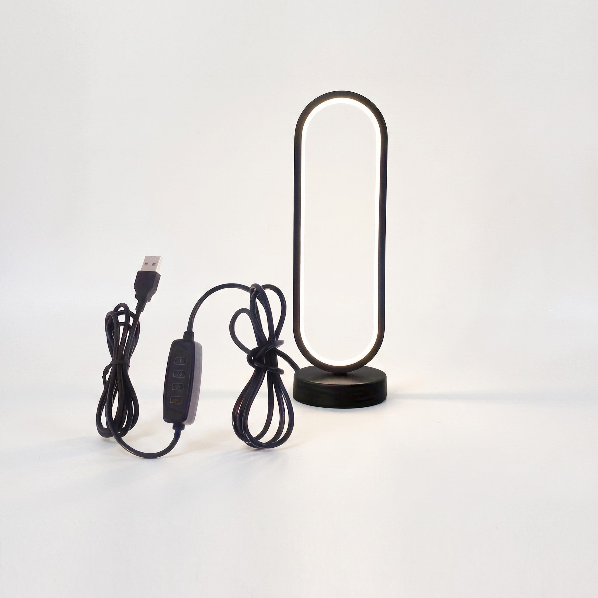 Ring Lamp, Black Oval Metal Silhouette, Tricolor Dimming Warm Neutral or Cool White, USB Powered, Inline 3-Button Controller, 12.99in Tall