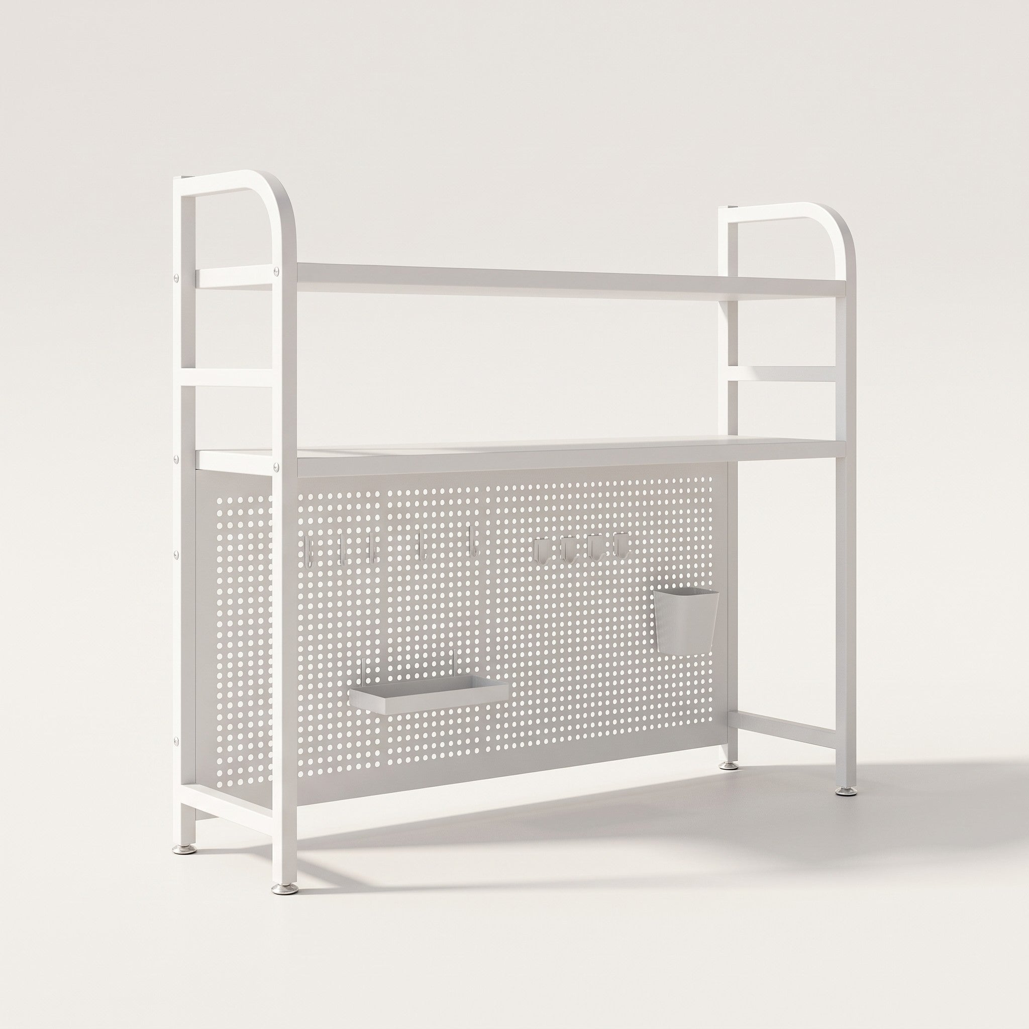 Pegboard-back desktop bookshelf on white background