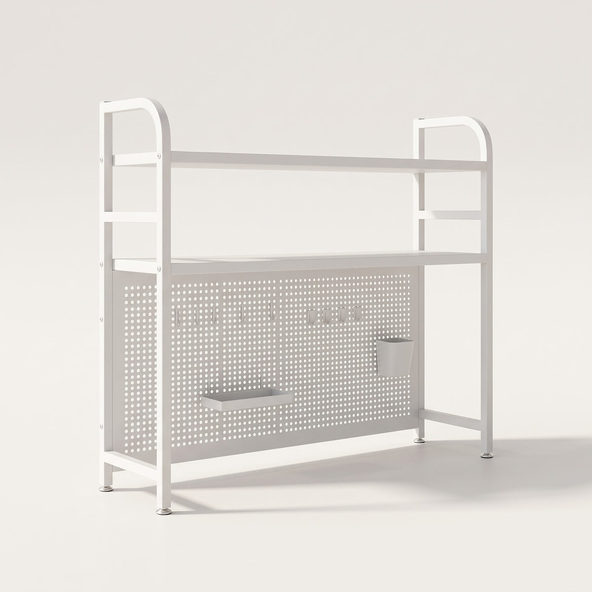 Pegboard-back desktop bookshelf on white background