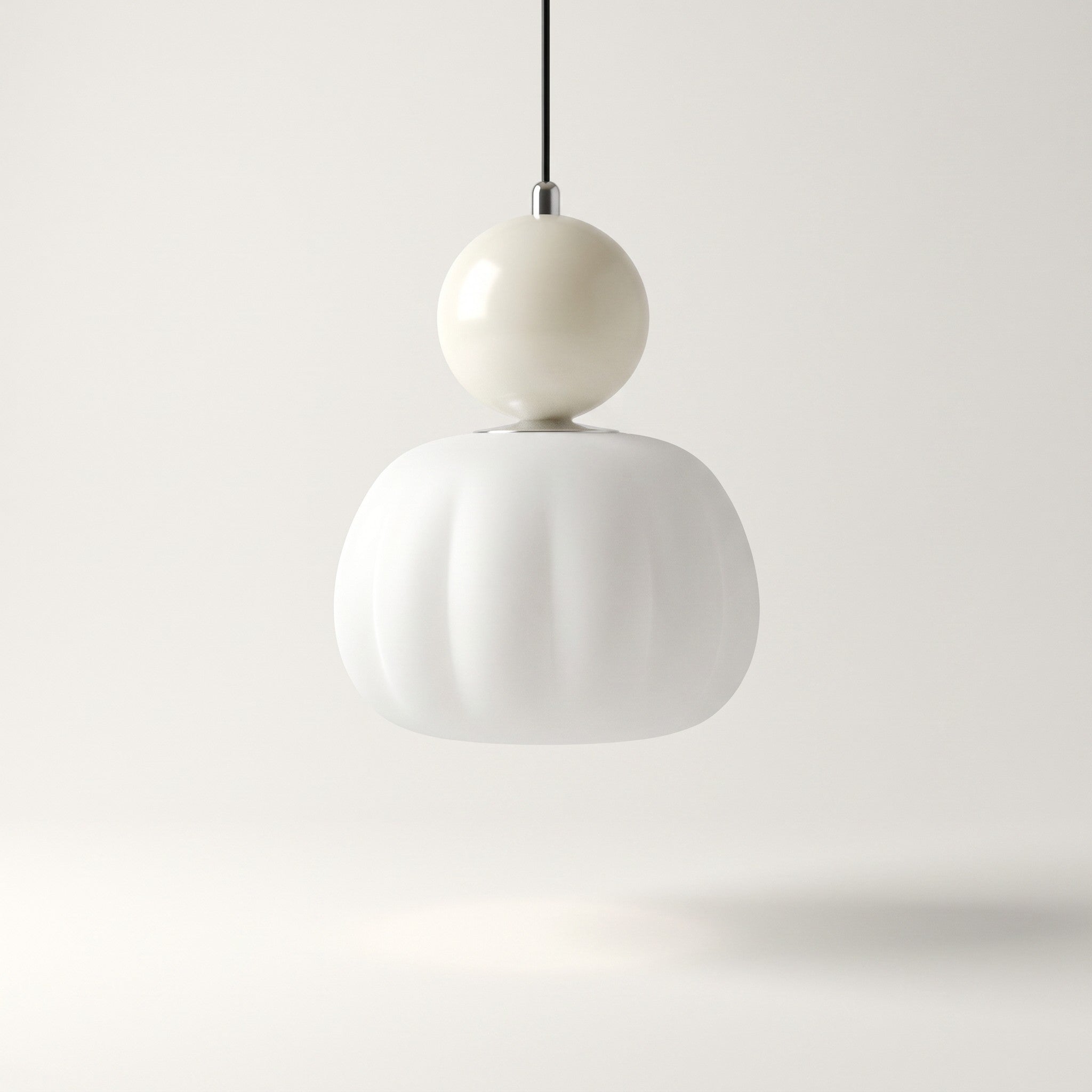 Pendant Light, Glass Pumpkin Shade, 1 or 3 Heads, G9 LED Bulb, Adjustable Cord Up to 59in, Glass and Metal Build, 1 Head, Beige
