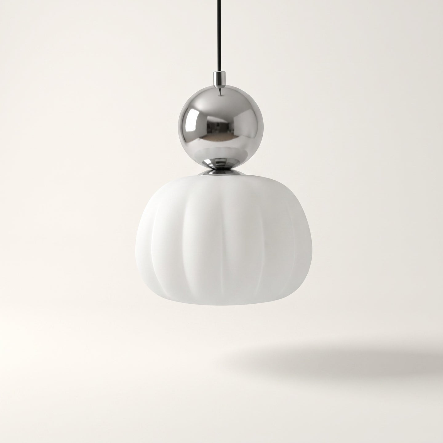 Pendant Light, Glass Pumpkin Shade, 1 or 3 Heads, G9 LED Bulb, Adjustable Cord Up to 59in, Glass and Metal Build, 1 Head, Chrome