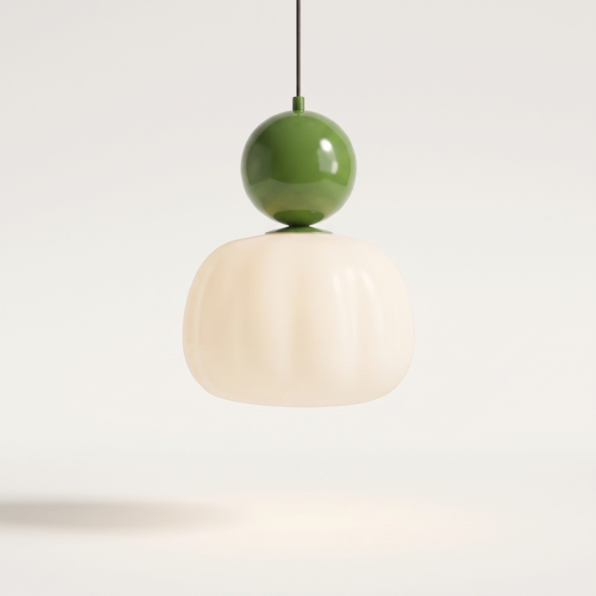 Pendant Light, Glass Pumpkin Shade, 1 or 3 Heads, G9 LED Bulb, Adjustable Cord Up to 59in, Glass and Metal Build, 1 Head, Green